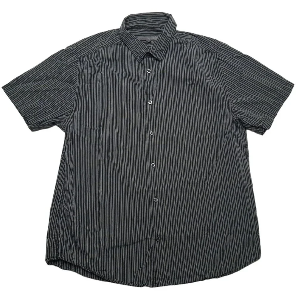 Old Navy Shirt Mens Large Black Striped Button Down Y2K Minimalist Short‎ Sleeve